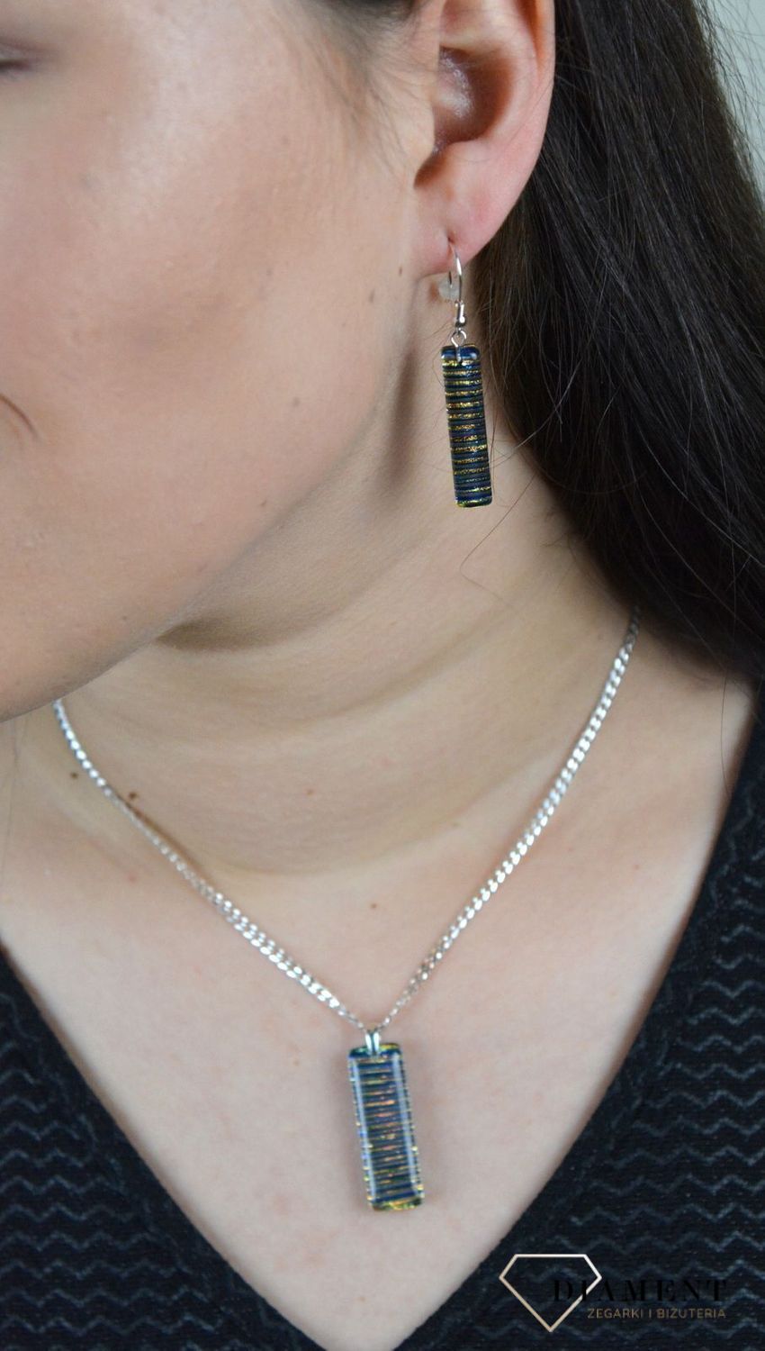 Srebrne kolczyki wiszące szkło weneckie 'Lśniące paski' Murano 54-KOL.jpg